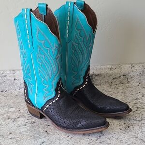 Nocona Turquoise and Black Western Heeled Boots